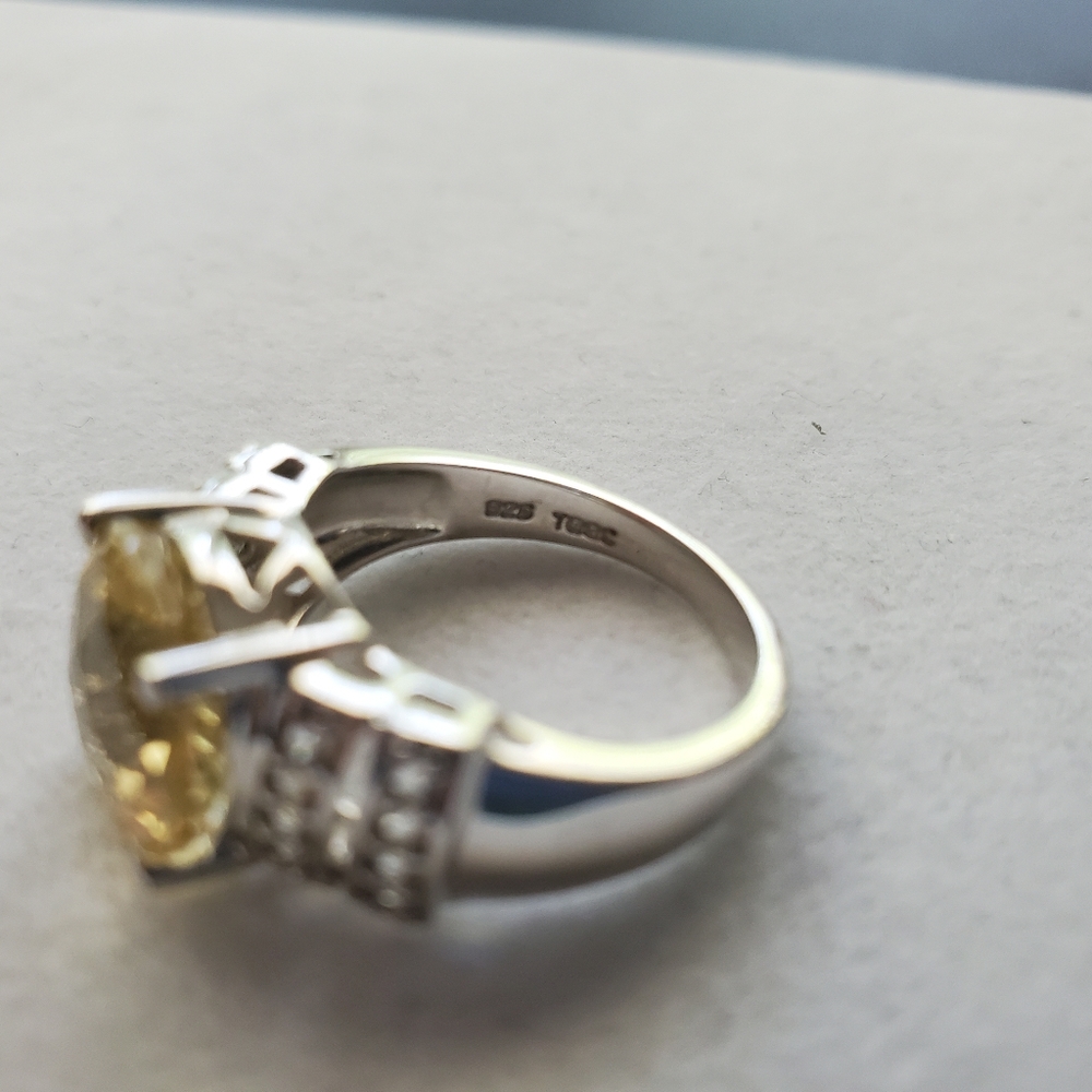 Sterling Citron Feldspar and White Topaz Ring size 6.75-7 (See pics/description) - Picture 11 of 16